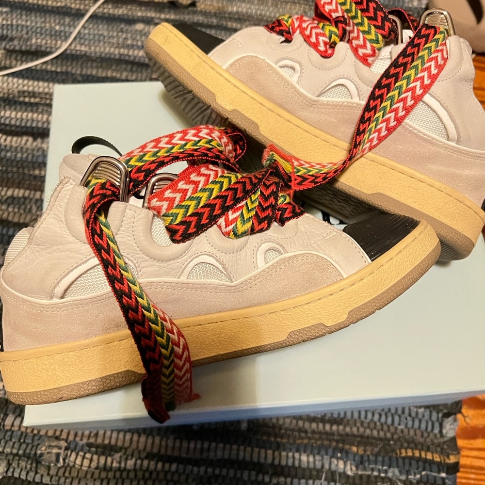 Lanvin Cream and Black Sneakers with Multicolor Laces